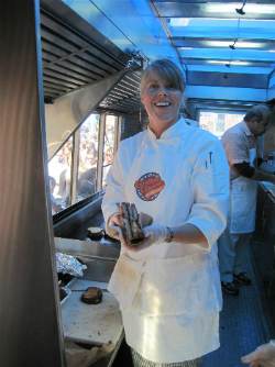 making grilled cheese on a food truck